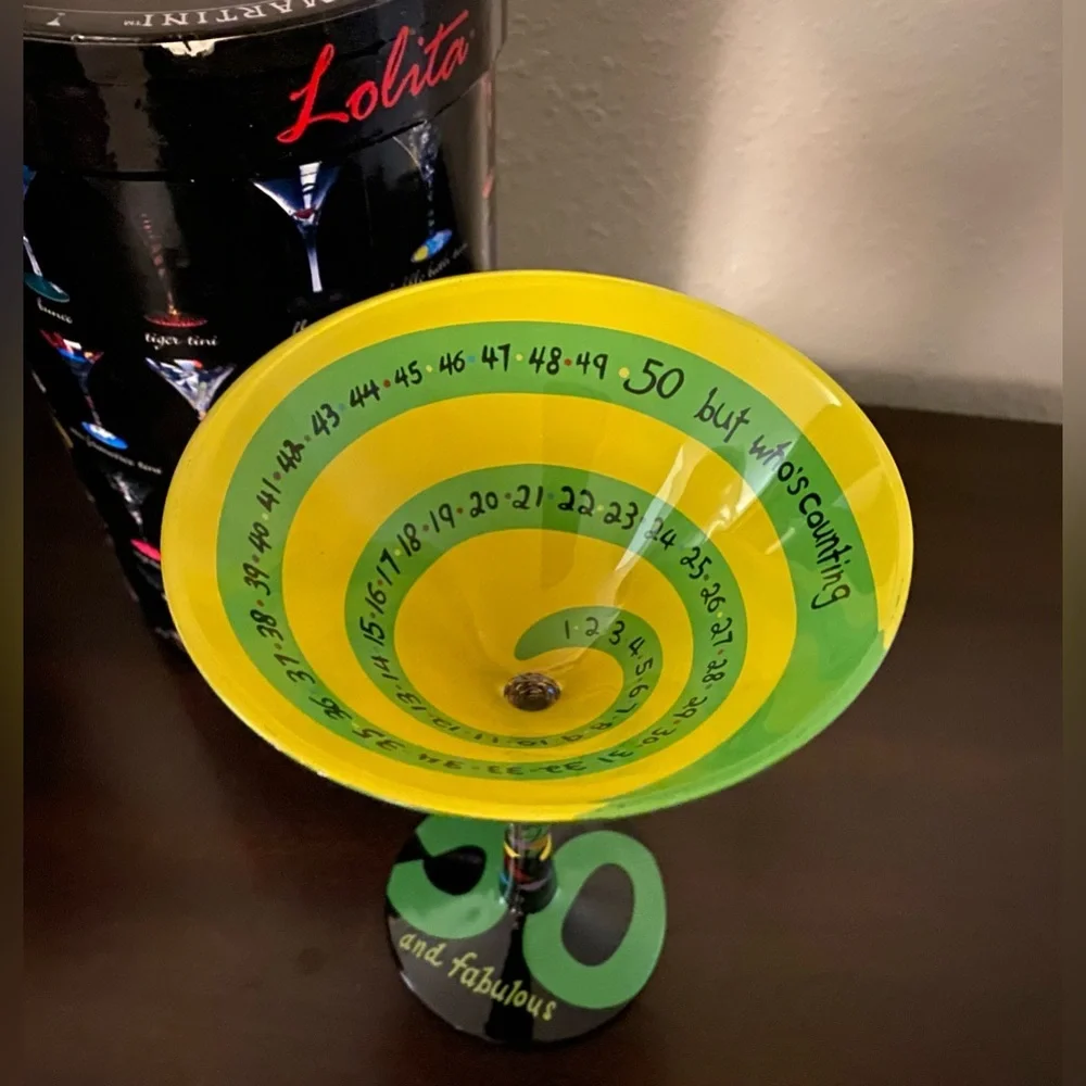 Lolita 50 & Fabulous Martini Glass 10oz Hand Painted NIB Collectible